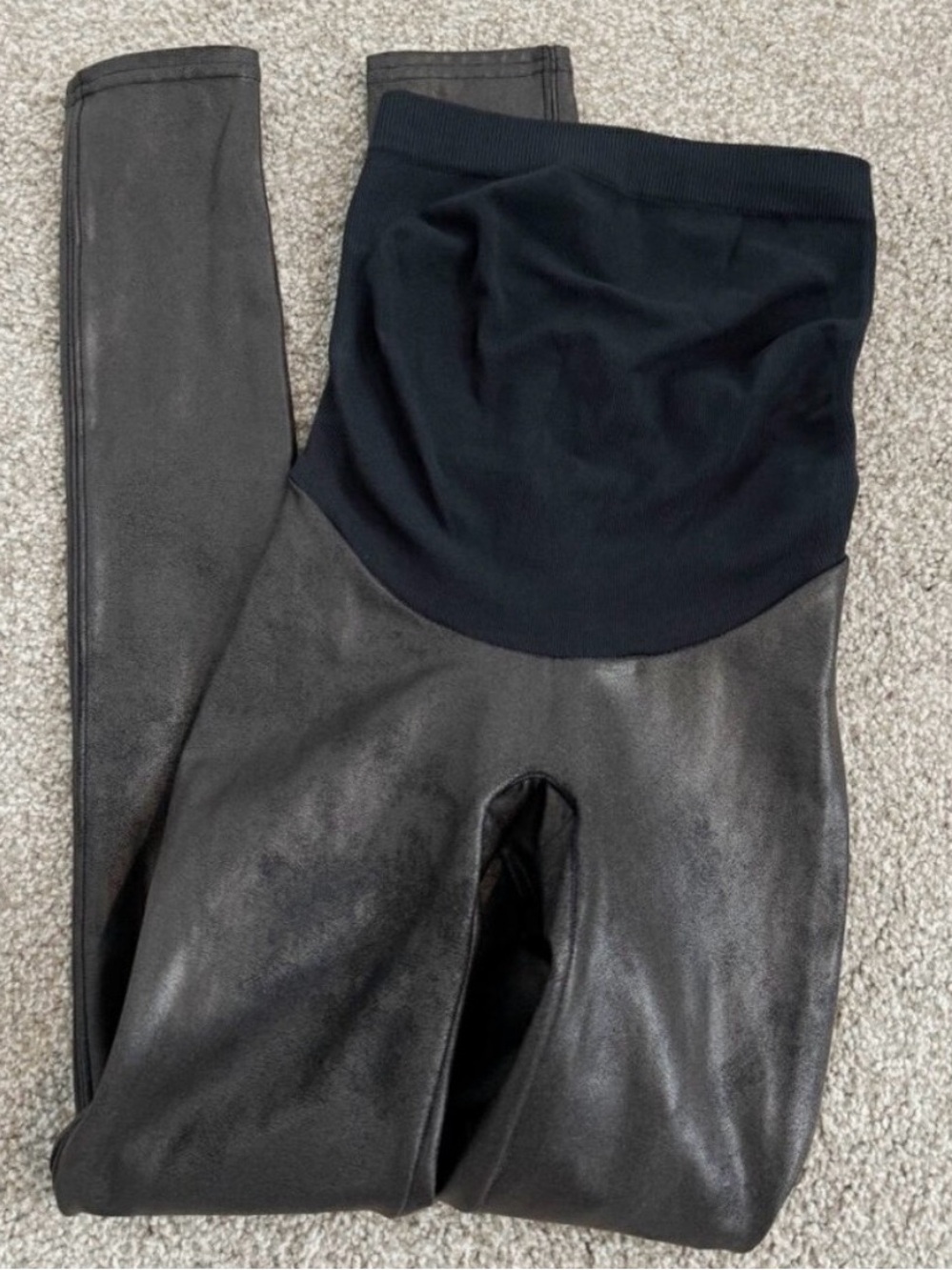Spanx Mama Leggings Size Extra Small Black Faux Leather Maternity Pilates Chic